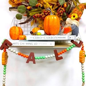 NWT Fall Decorations for Home, 51” Farmhouse Wooden Beads Garland w/Pumpkins